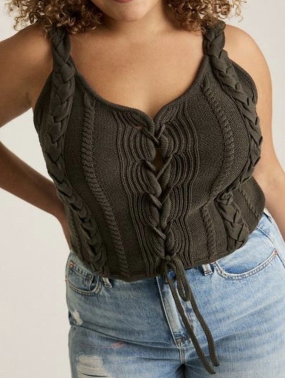 Torrid Festi Braided Lace-Up Sweater Tank Top